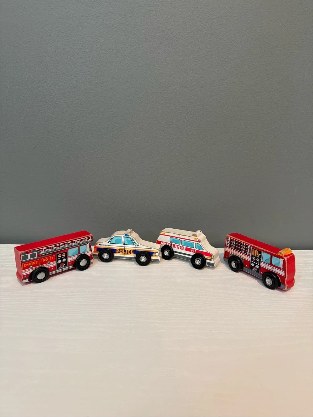 Melissa & Doug Wooden Emergency Vehicle Toy Set - Red and White